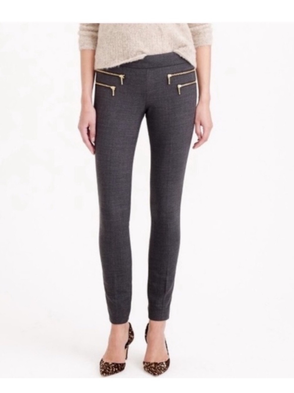 J. Crew Petite Bi-stretch Gray Wool Blend Minnie Pants in Charcoal Grey sz 4P